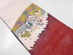 リサイクル　秀峰作　手織り節紬手描き童子模様袋帯